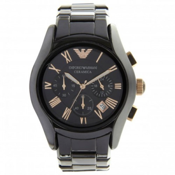 EMPORIO ARMANI AR1410 CERAMIC BLACK GOLD MENS CHRONOGRAPH WATCH