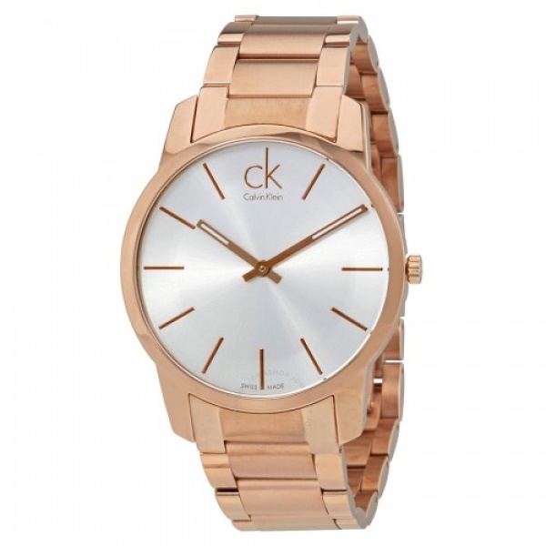 Calvin Klein City K2G21646 Men's Silver Dial Rose Gold-tone Watch