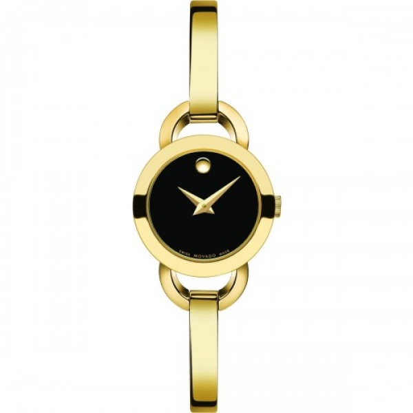 Movado 0606888 Rondiro Black Dial Yellow Gold PVD Ladies Watch