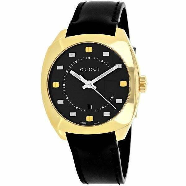 Gucci GG2570 Collection YA142310 Gold-Tone and Leather Dress Black Men's Watch