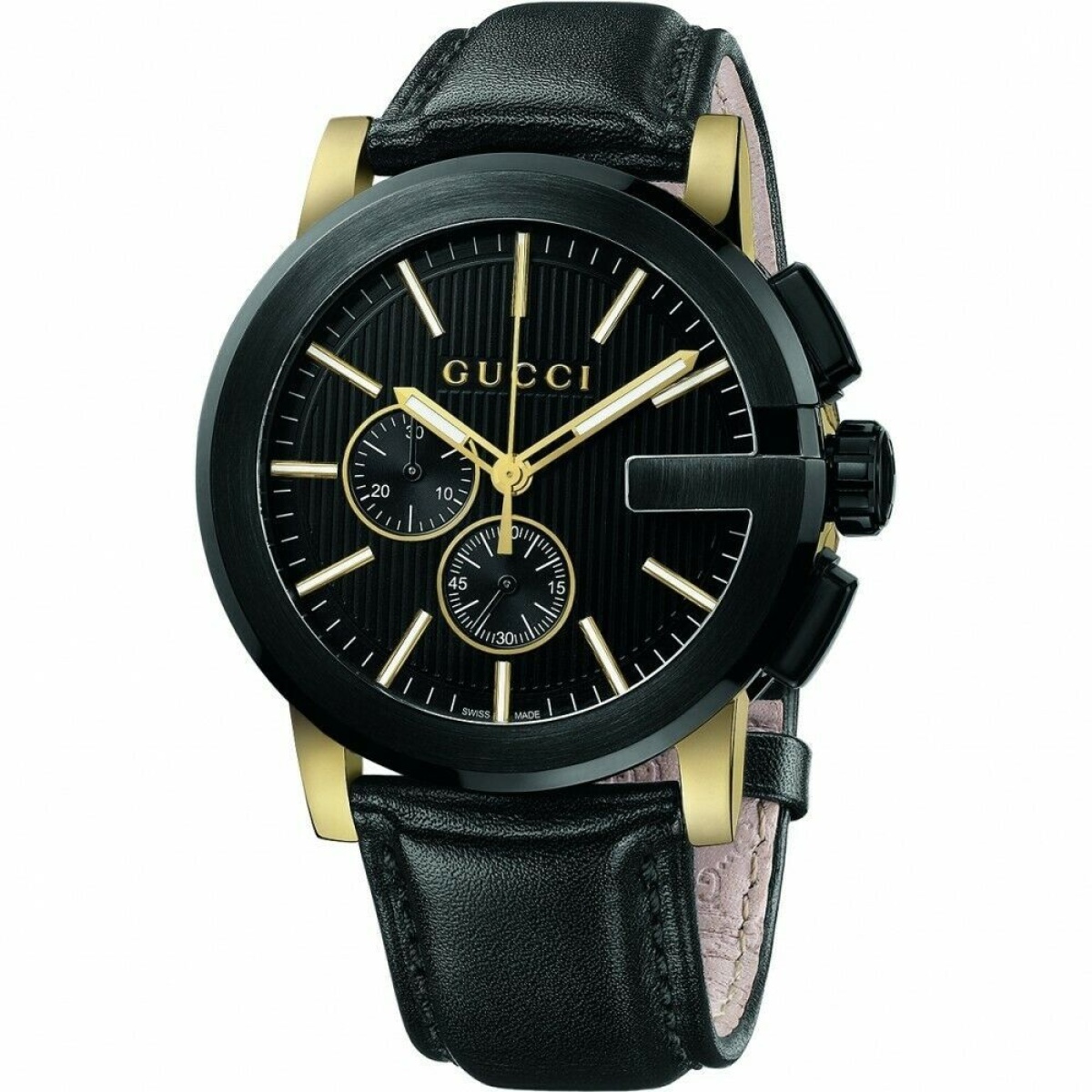 Gucci YA101203 G-Chrono Chronograph Yellow Gold Swiss Quartz Black Leather Watch