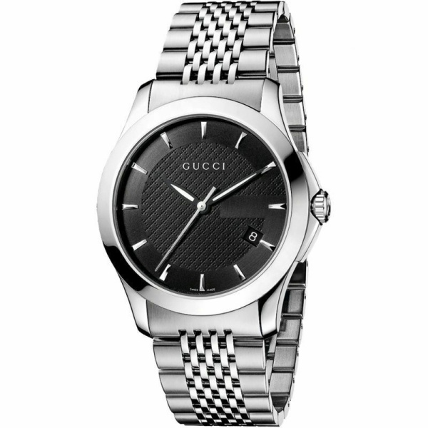 Gucci G-Timeless YA126402 Black Dial Stainless Steel Men's Swiss Quartz Watch