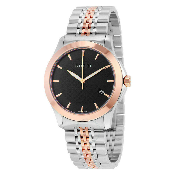 Gucci G-Timeless YA126410 Black Dial Two-Tone Rose Gold Unisex Watch
