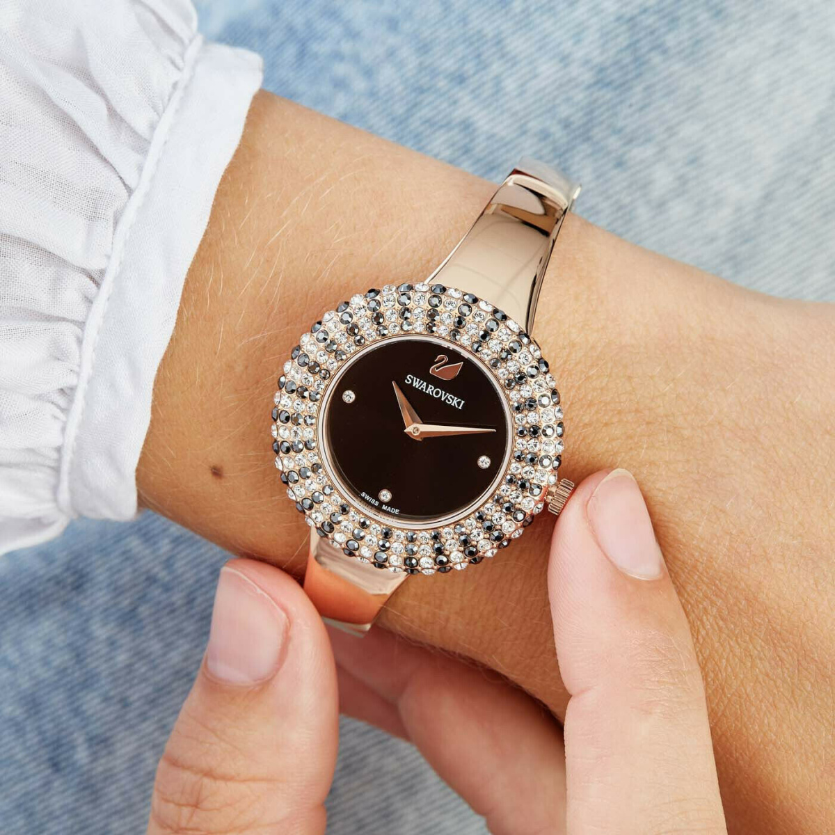 Swarovski 5376633 Aila Dressy Blue Leather Silver-tone Watch